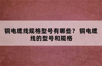 铜电缆线规格型号有哪些？ 铜电缆线的型号和规格